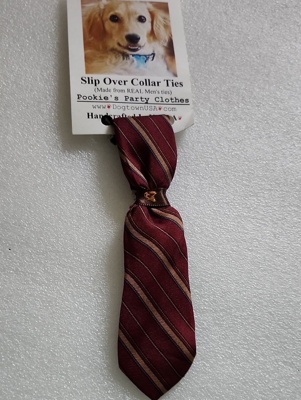 Hand Crafted Burgundy Striped Slip-Over Dog Collar Tie